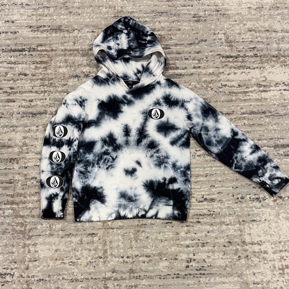 Volcom Navy Blue and White Tie-Dye Hoodie
